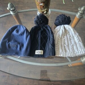 UGG Kids' Knit Beanie Trio - Navy, Black, and Cream
